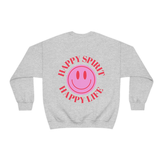 Happy Spirit Happy Life Sweatshirt, Gildan VSCO Girl Crewneck, Oversized Tumblr, Back Print Smile Happy Mind Trendy, Beach Lake Cover Up