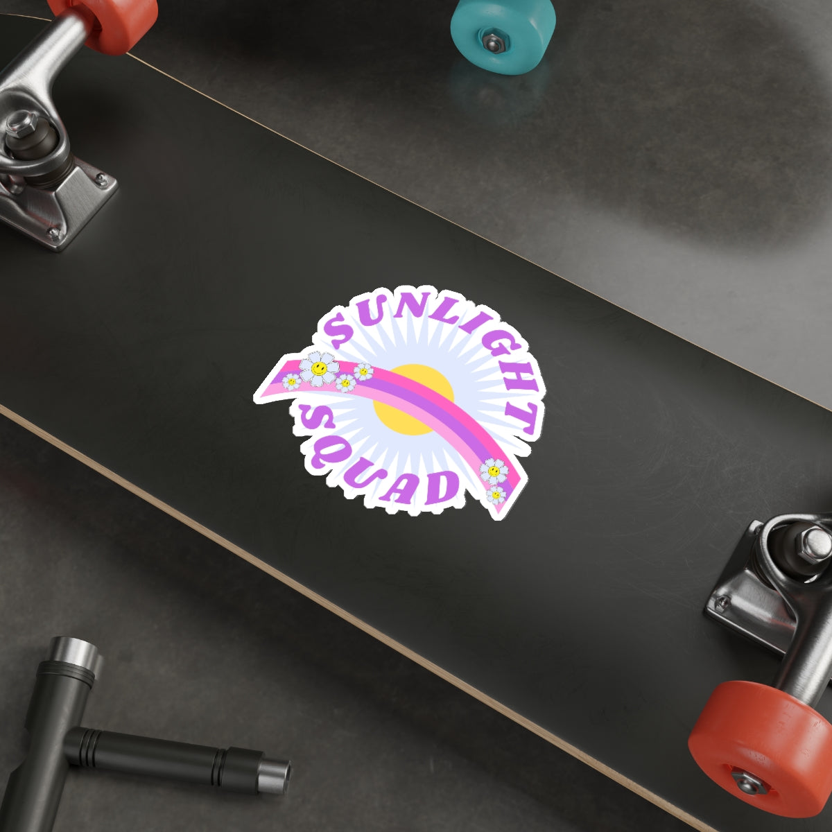 Aesthetic Sticker Sunlight Squad, Smile Flower Happy Mind Die-Cut Sticker, Positivity Pink Purple Earth Smile Y2K Graphic Sticker