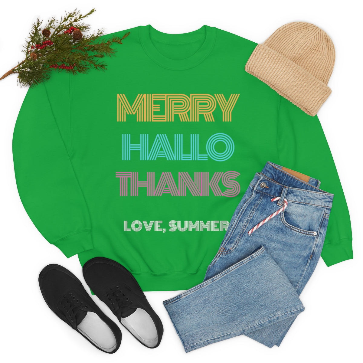 Funny Holiday Sweatshirt, Merry Christmas Halloween, Thanksgiving, Love Summer, Retro Neon Font, Trendy, Vsco Girl, Tumblr Oversized 3 in 1