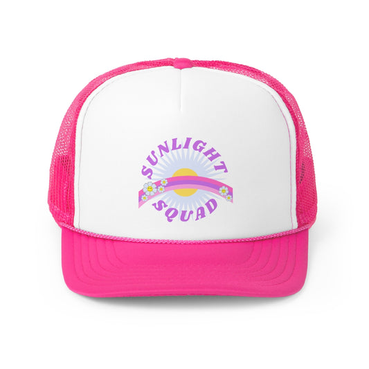 Hat Sunlight Squad - Aesthetic Hat, Flower Smile Tumblr hat, Trendy Oversized hat, Vsco girl, Pink Graphic Trucker Hat, Baseball Hat