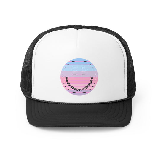 Hat Happy Spirit Happy Life, Aesthetic Sunset Hat, Smile Tumblr Hat, Trendy Trucker Hat, Vsco Girl, Pink Graphic Trucker Hat, Baseball Hat