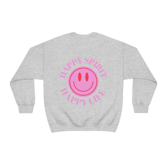 Copy of Happy Spirit Happy Life Sweatshirt, Gildan VSCO Girl Crewneck, Oversized Tumblr Front Back Print Smile Happy Mind Trendy Loungewear