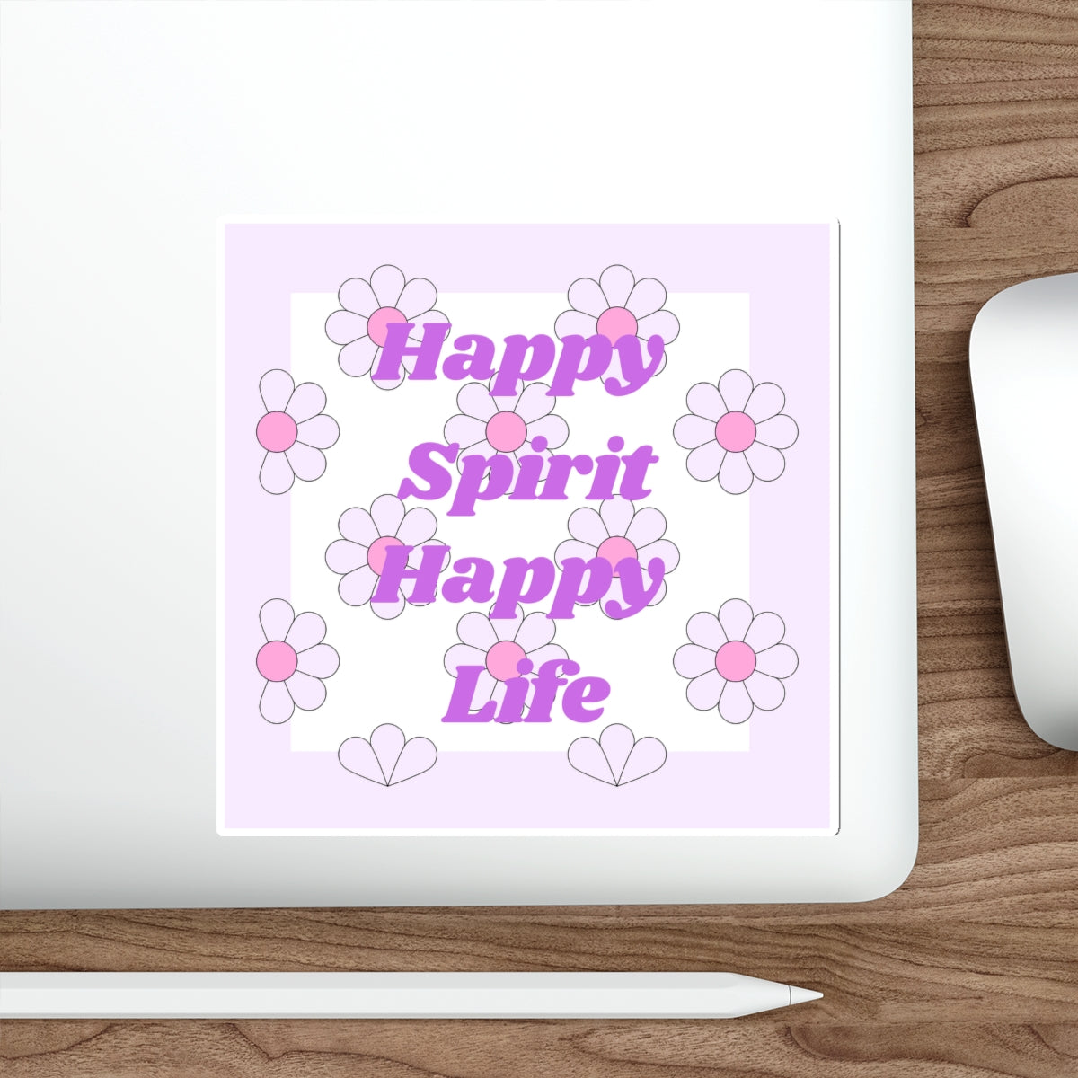 Aesthetic Sticker Happy Spirit Happy Life, Happy Mind Positivity Die-Cut Sticker, Flowered Pink Purple Earth Smile Y2K Graphic