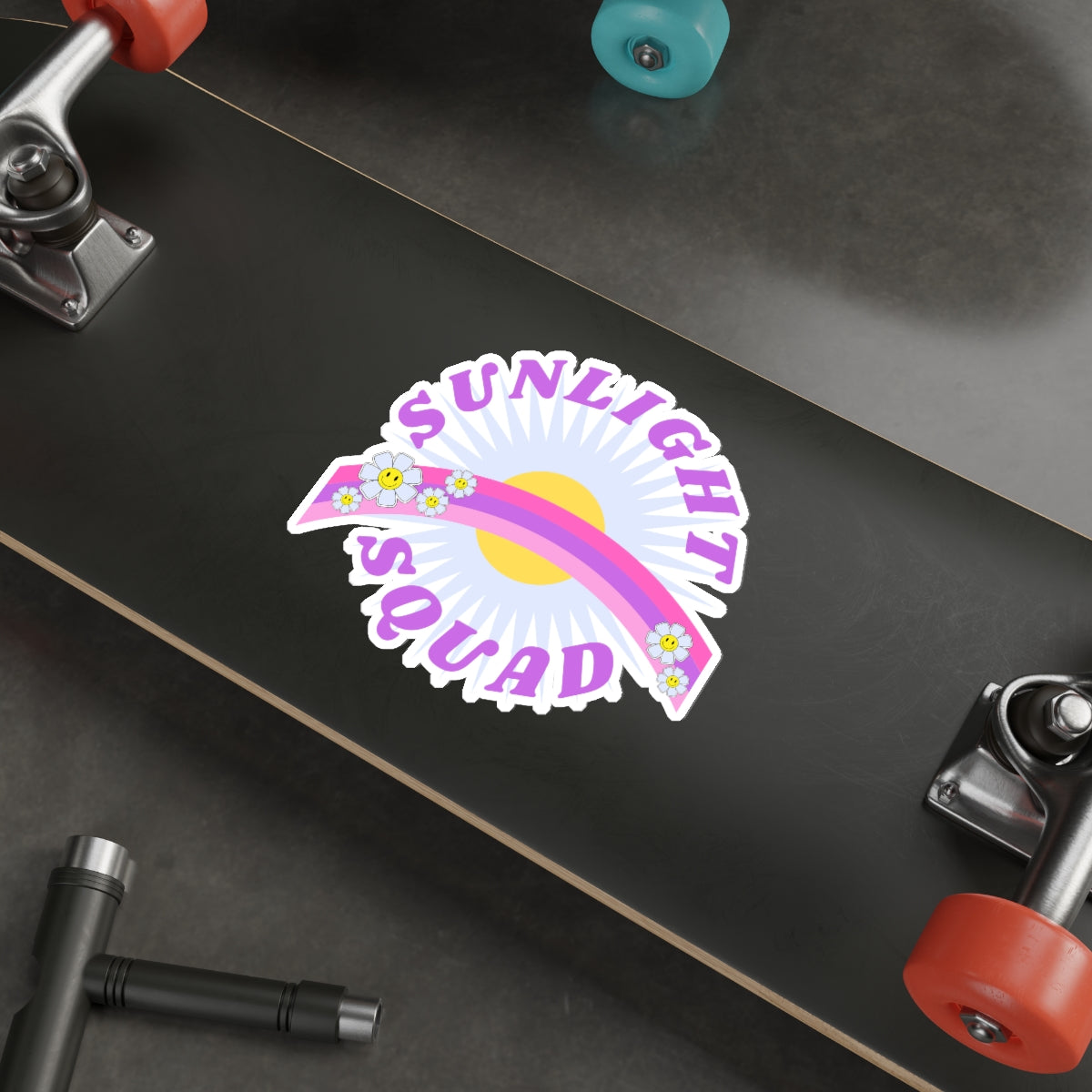 Aesthetic Sticker Sunlight Squad, Smile Flower Happy Mind Die-Cut Sticker, Positivity Pink Purple Earth Smile Y2K Graphic Sticker