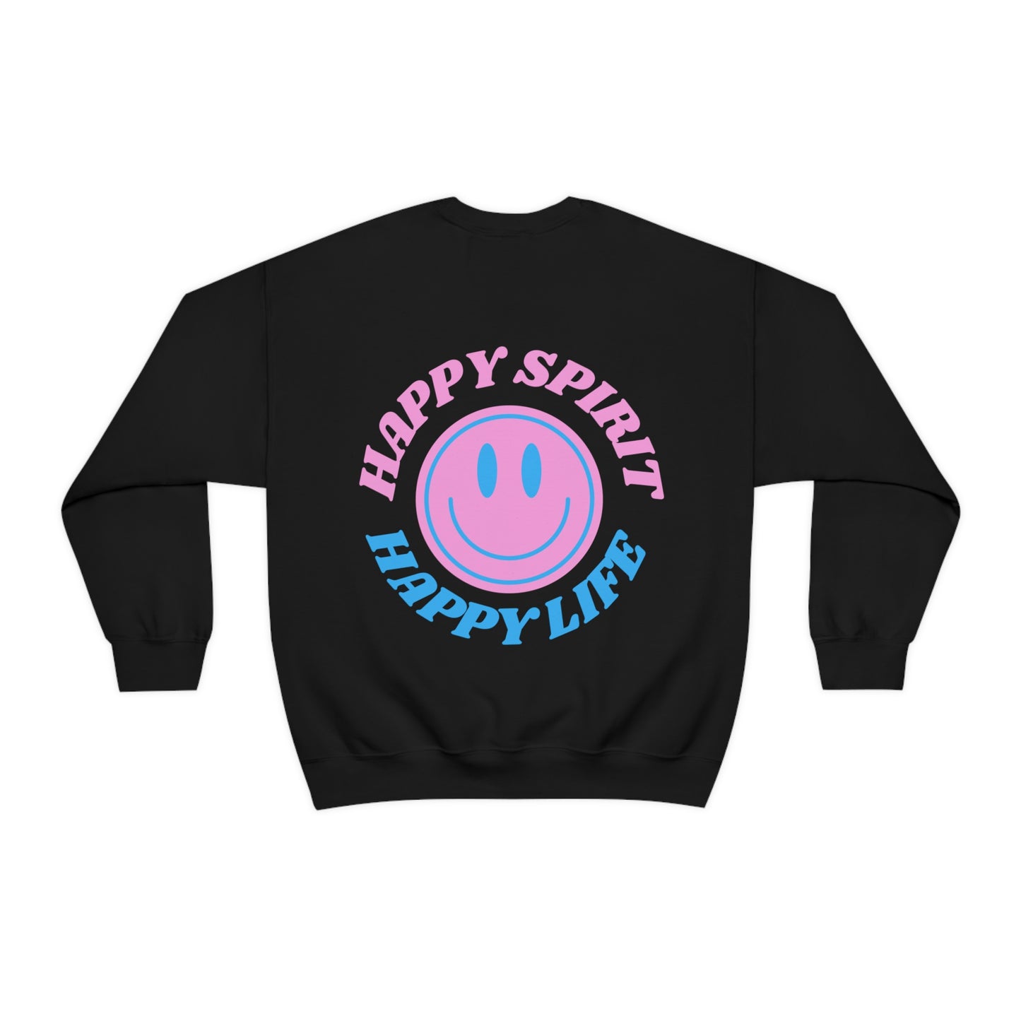 Happy Spirit Happy Life Sweatshirt, Gildan VSCO Girl Crewneck, Oversized Tumblr Front Back Print Smile Happy Mind Trendy Retro Font Surf