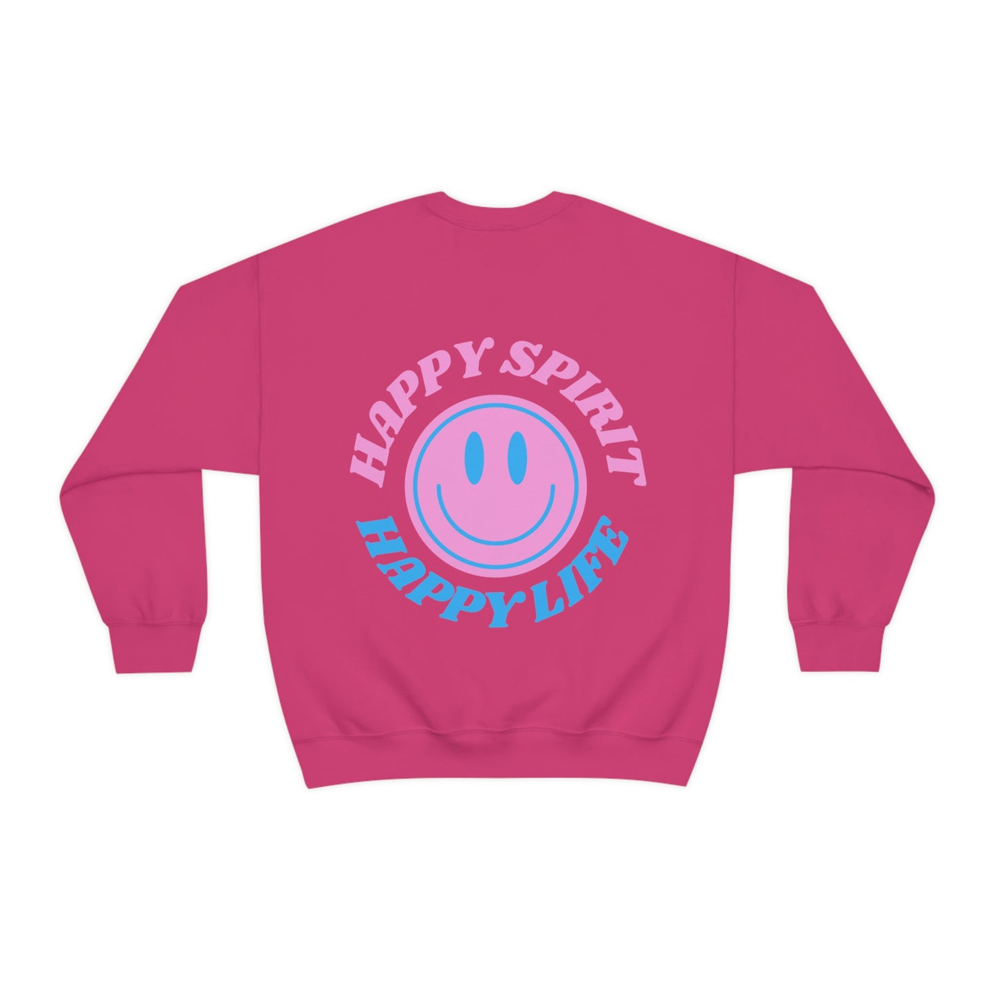 Happy Spirit Happy Life Sweatshirt, Gildan VSCO Girl Crewneck, Oversized Tumblr Front Back Print Smile Happy Mind Trendy Retro Font Surf