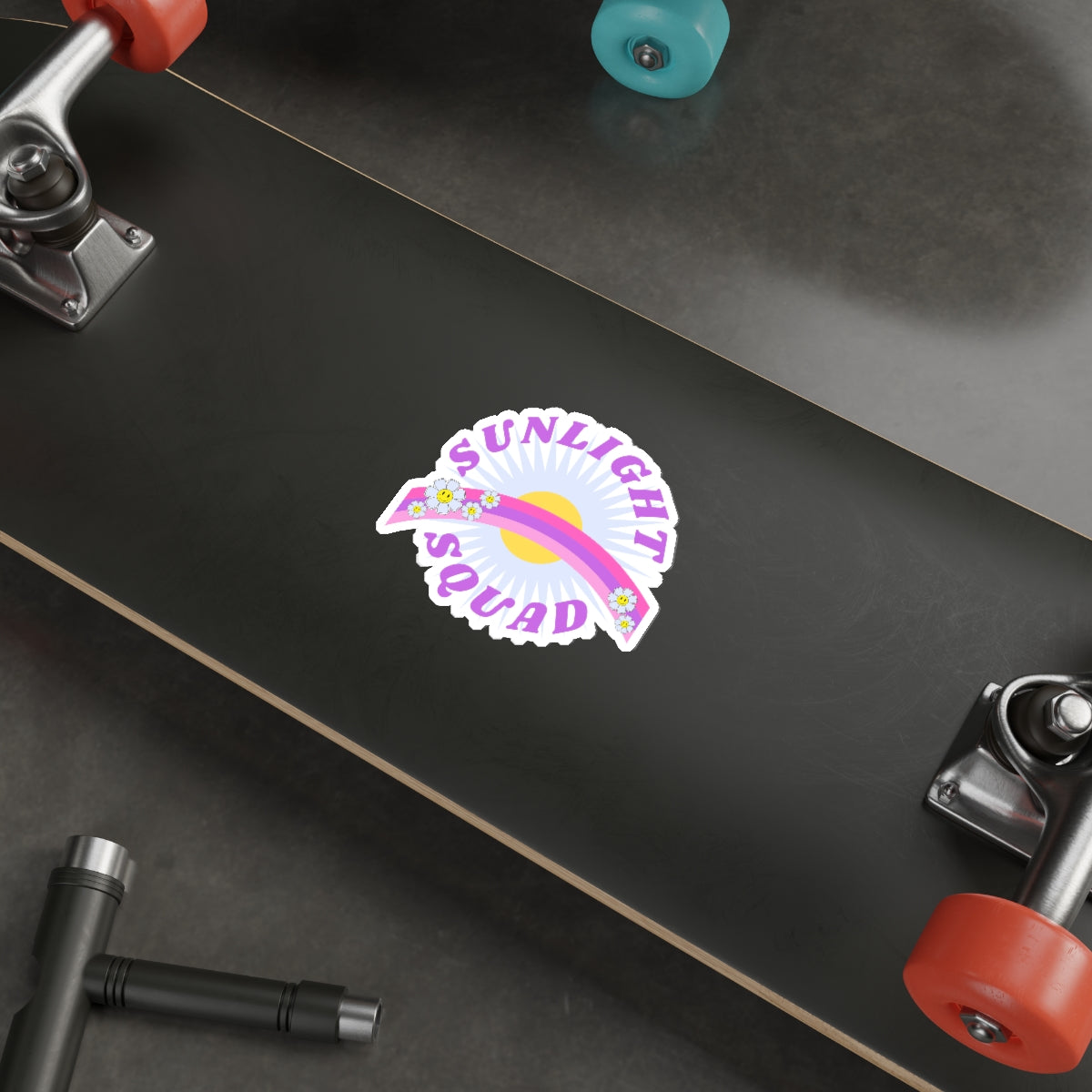 Aesthetic Sticker Sunlight Squad, Smile Flower Happy Mind Die-Cut Sticker, Positivity Pink Purple Earth Smile Y2K Graphic Sticker