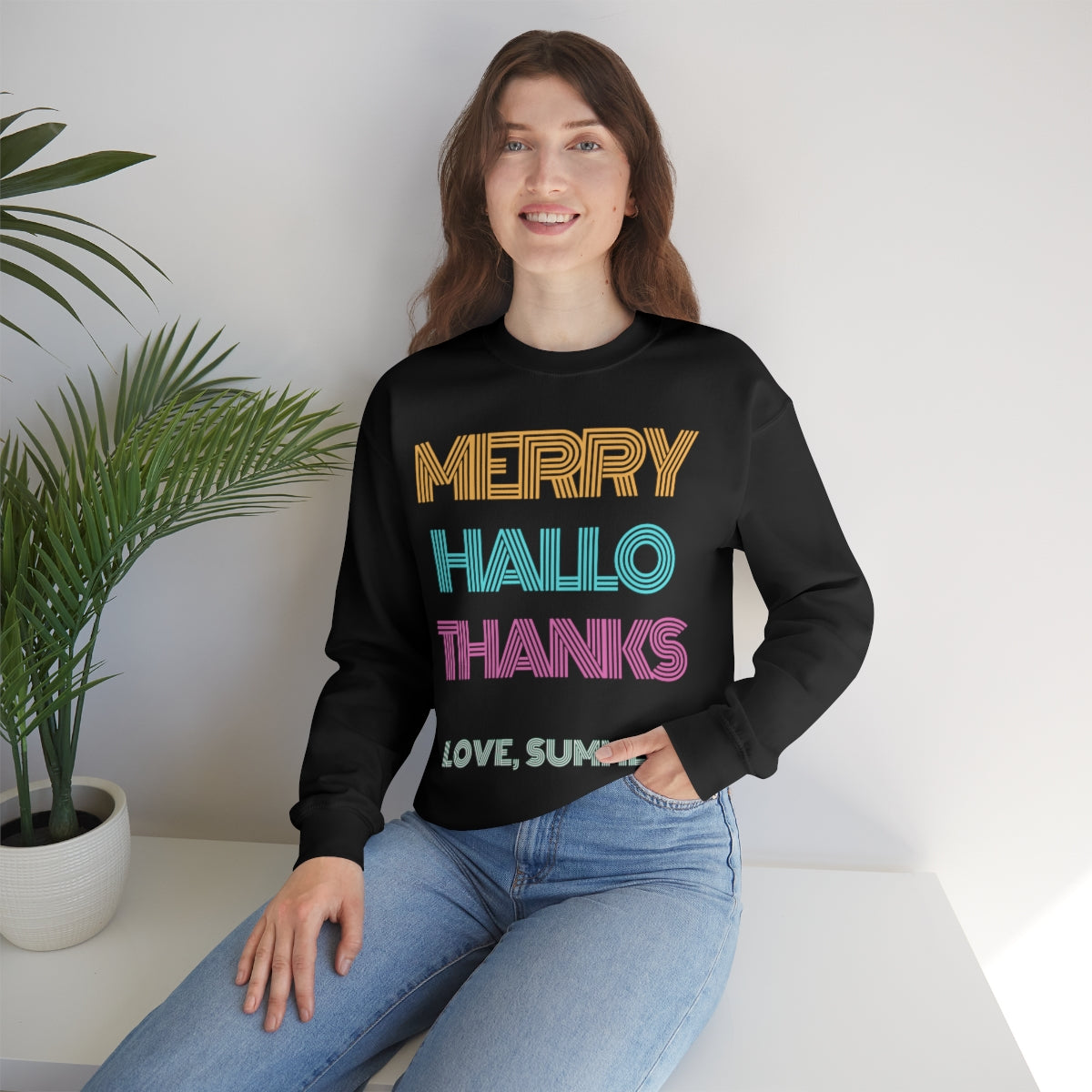 Funny Holiday Sweatshirt, Merry Christmas Halloween, Thanksgiving, Love Summer, Retro Neon Font, Trendy, Vsco Girl, Tumblr Oversized 3 in 1