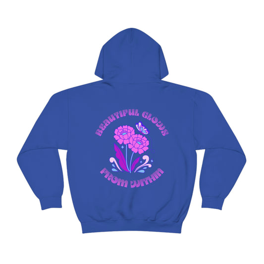 Beautiful Glows from Within Purple Flower Hoodie, Aesthetic Oversized Hoodie, Front Back Print Trendy Sweatshirt, Beach Lake Cover Up