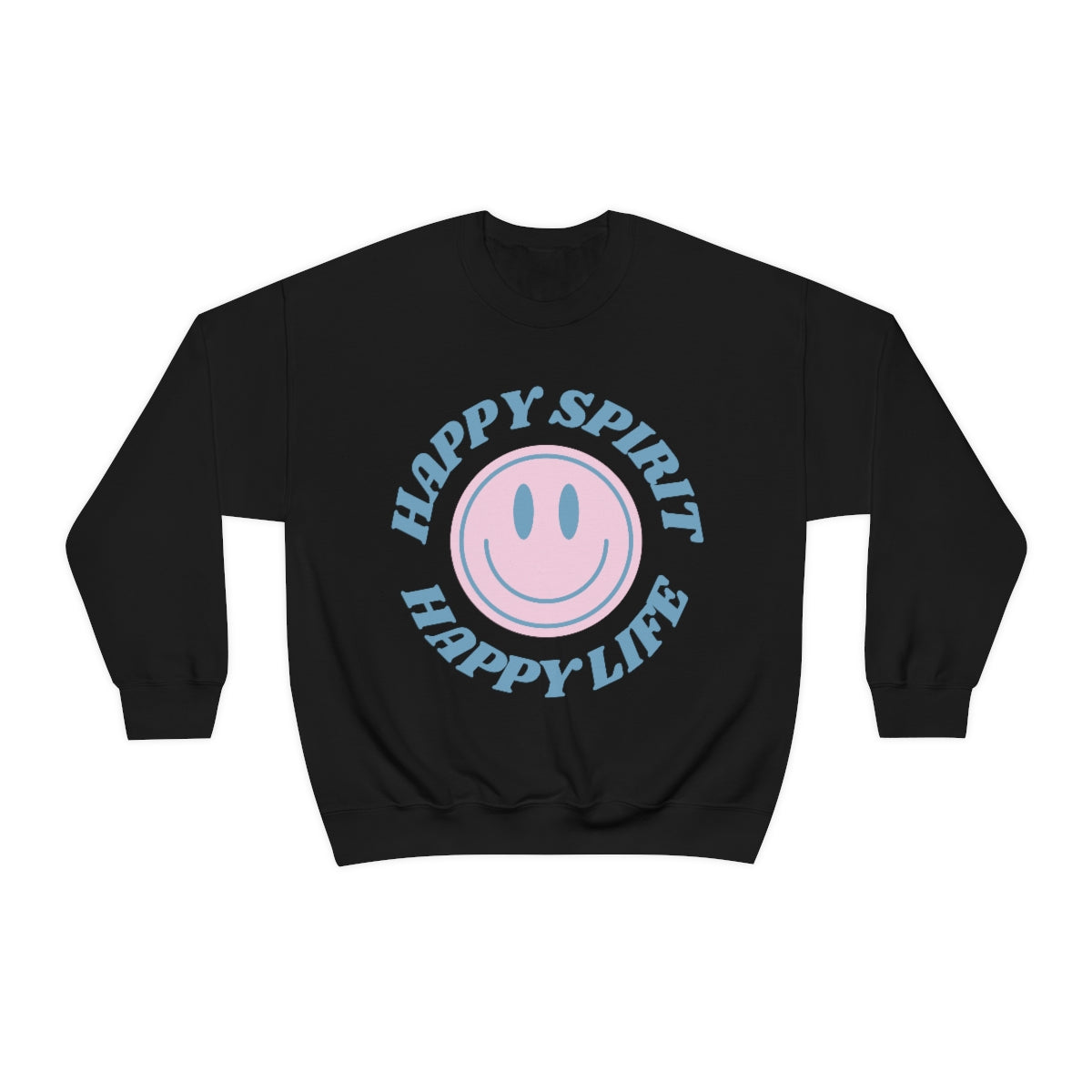 Happy Spirit Happy Life Sweatshirt, VSCO Girl Crewneck, Oversized Retro Font Graphic Tumblr, Front Print Smile Face Trendy Cover Up Top