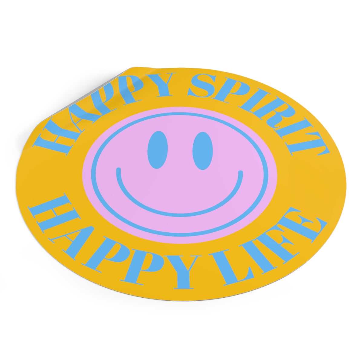 Happy Spirit Happy Life Round Vinyl Stickers, UV Smiley Stickers, Smile Sticker, Tumblr Retro Smile, VSCO Girl, Computer, Skateboard