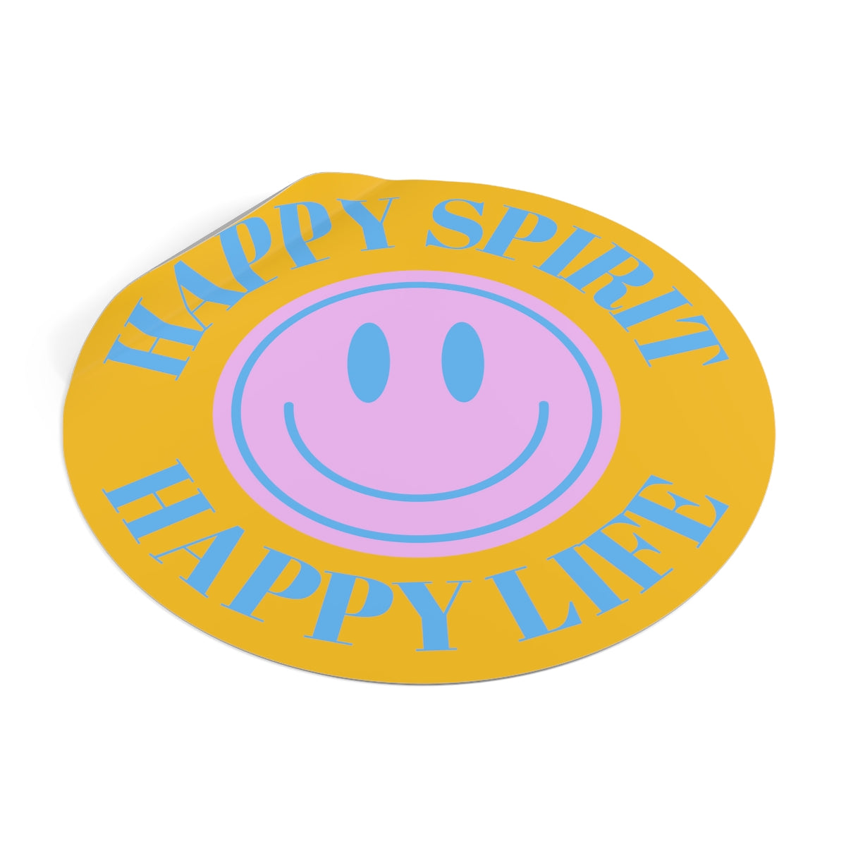 Happy Spirit Happy Life Round Vinyl Stickers, UV Smiley Stickers, Smile Sticker, Tumblr Retro Smile, VSCO Girl, Computer, Skateboard