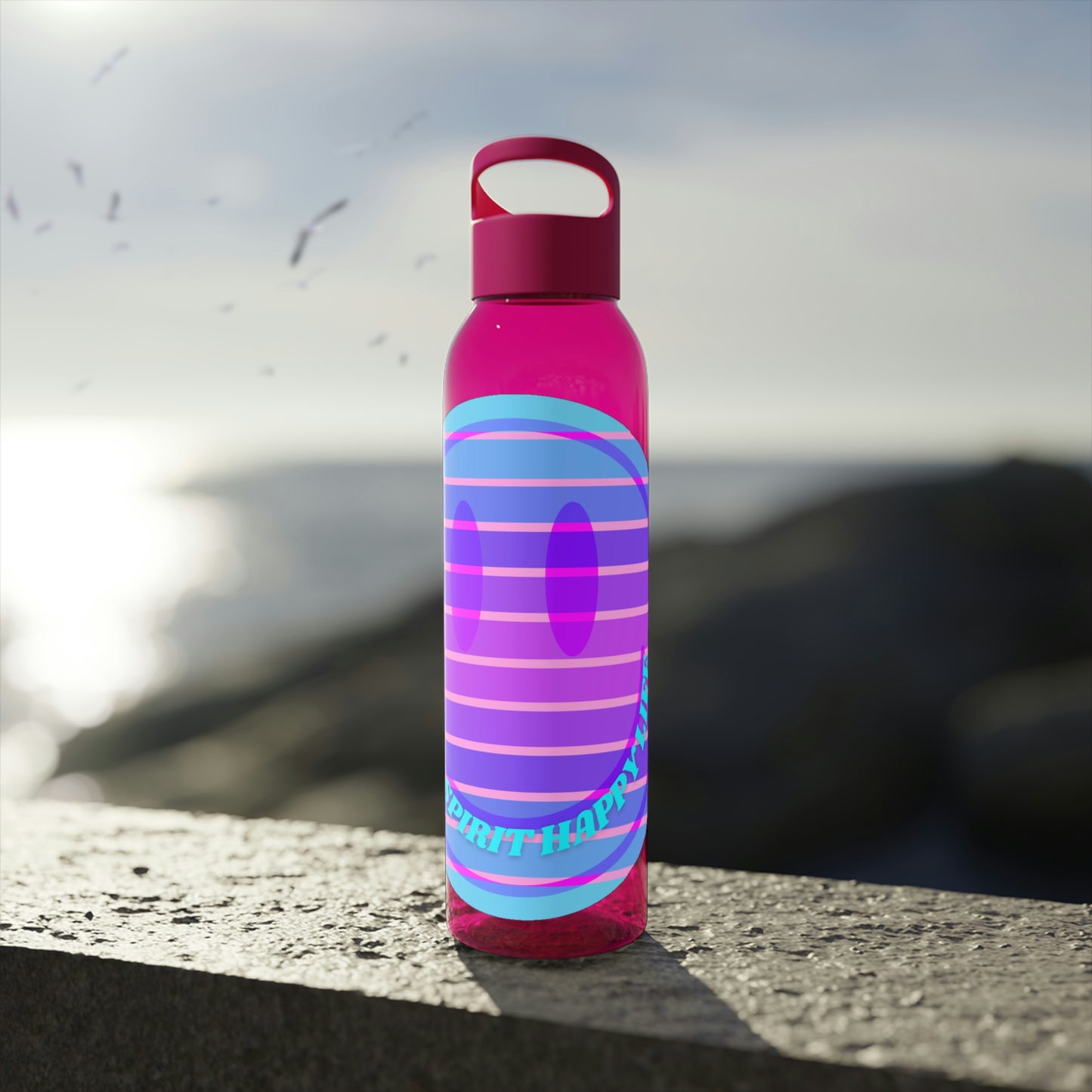 Aesthetic Happy Spirit Happy Life Water Bottle,  Aesthetic Pink, Smile Face, Trendy Tumblr Bottle, Happy Mind Tumbler, BPA Free Smil