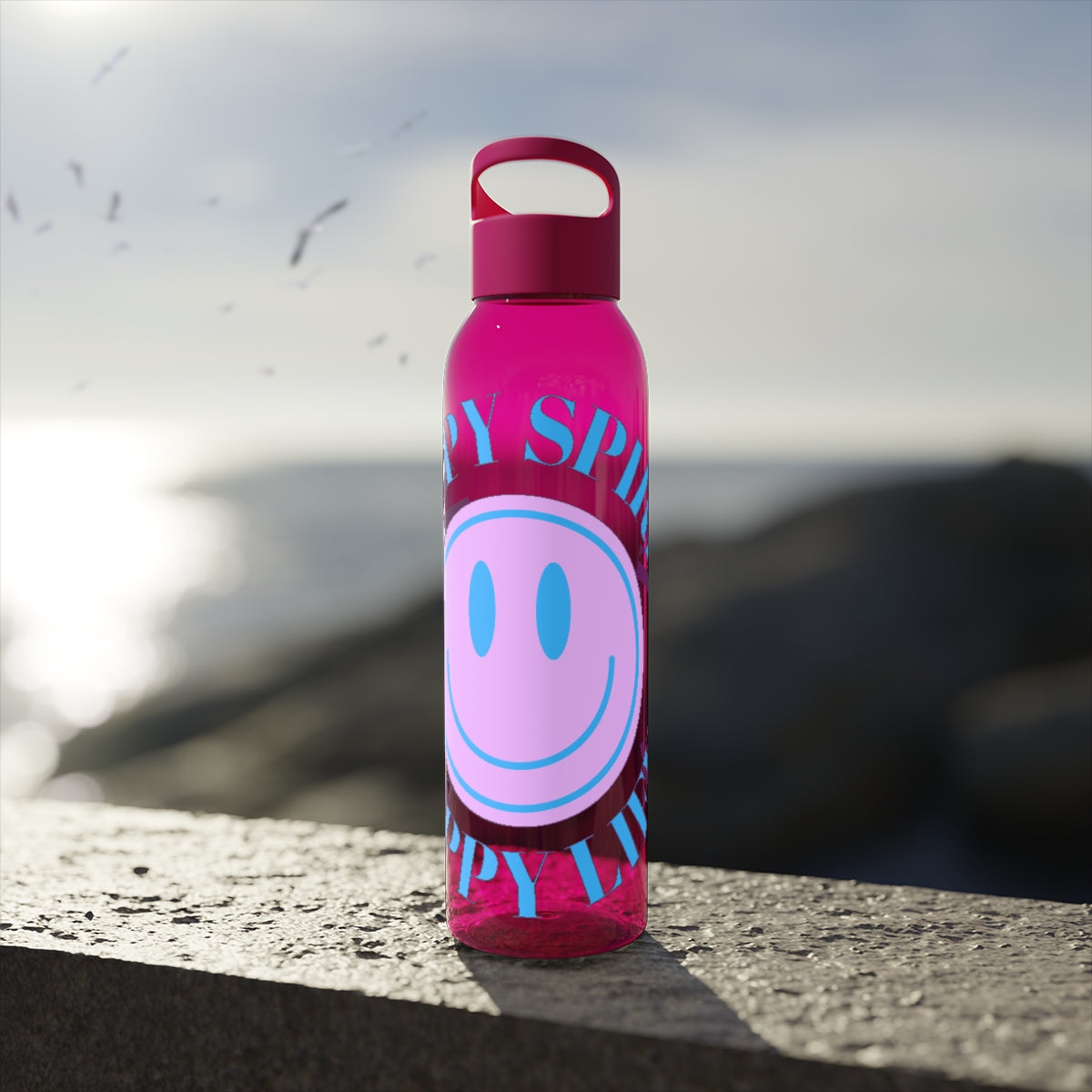 Water Bottle Happy Spirit Happy Life, Aesthetic Pink, Smile Face, Trendy Tumblr Bottle, Tritan Purple Happy Mind Tumbler, BPA Free H2O Vsco