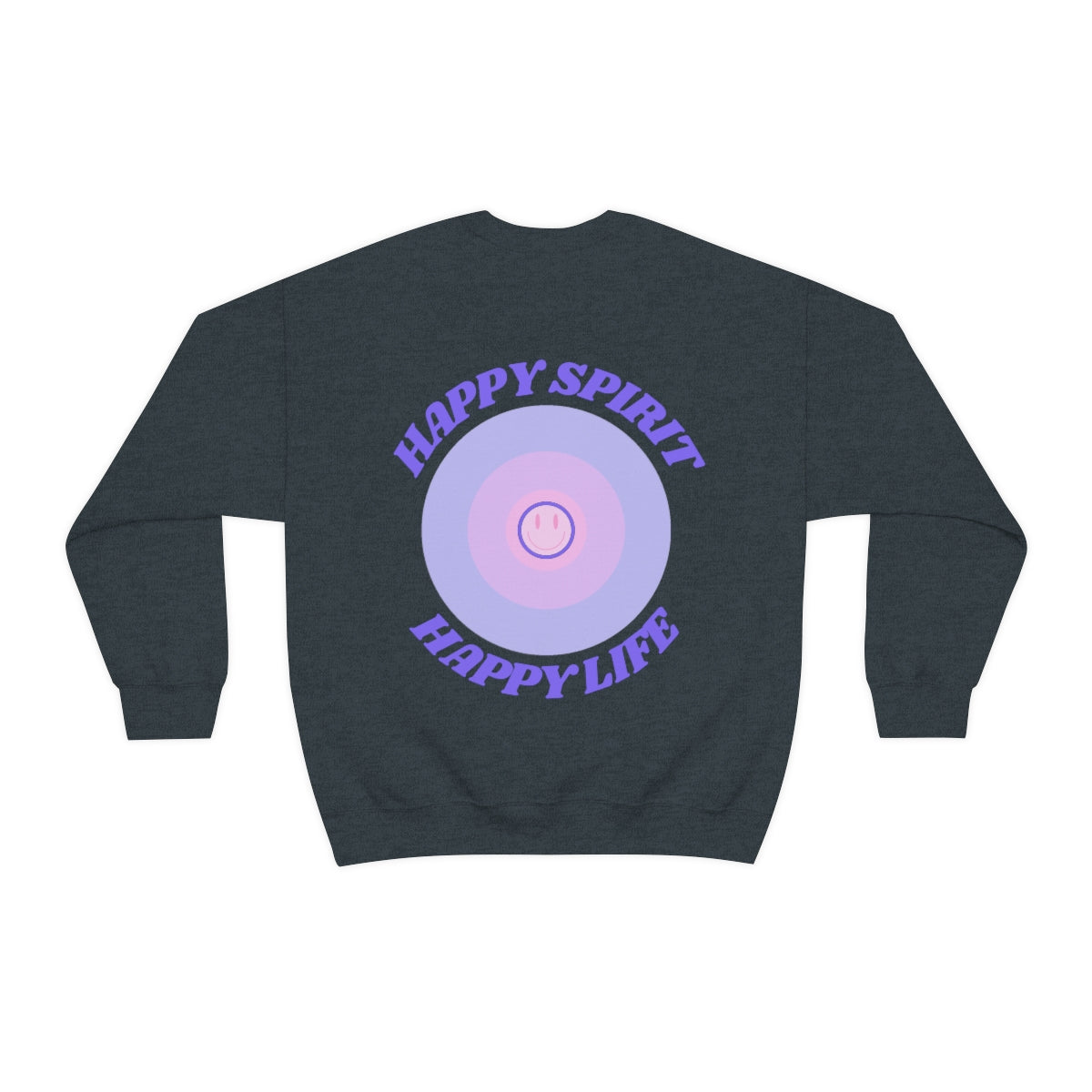 Retro Happy Spirit Happy Life Lavender Lilac Pink Smile Graphic Crewneck, VSCO Girl Sweatshirt, Tumblr Oversized Trendy Back Print Pullover