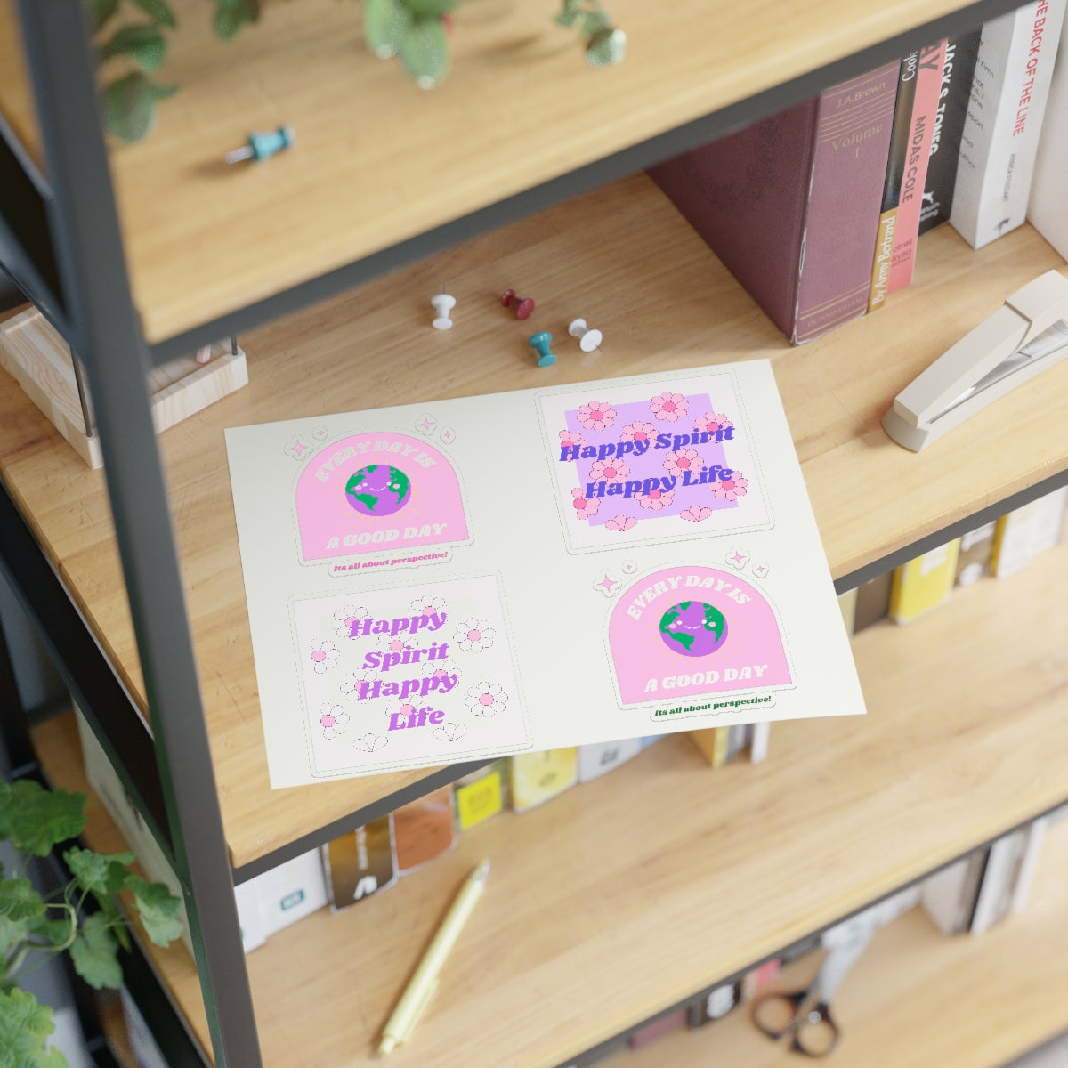 Retro Happy Spirit Happy Life Sticker Sheets, Every Day is a Good Day Stickers Positivity Happy Mind, Tumblr Vinyl Pink Purple Aesthetic