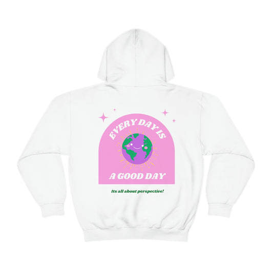 Retro Every Day is a Good Day, Its All About Perspective Earth Pink Purple Back Graphic Hoodie, VSCO Girl Oversized Trendy Tumblr Sweatshirt