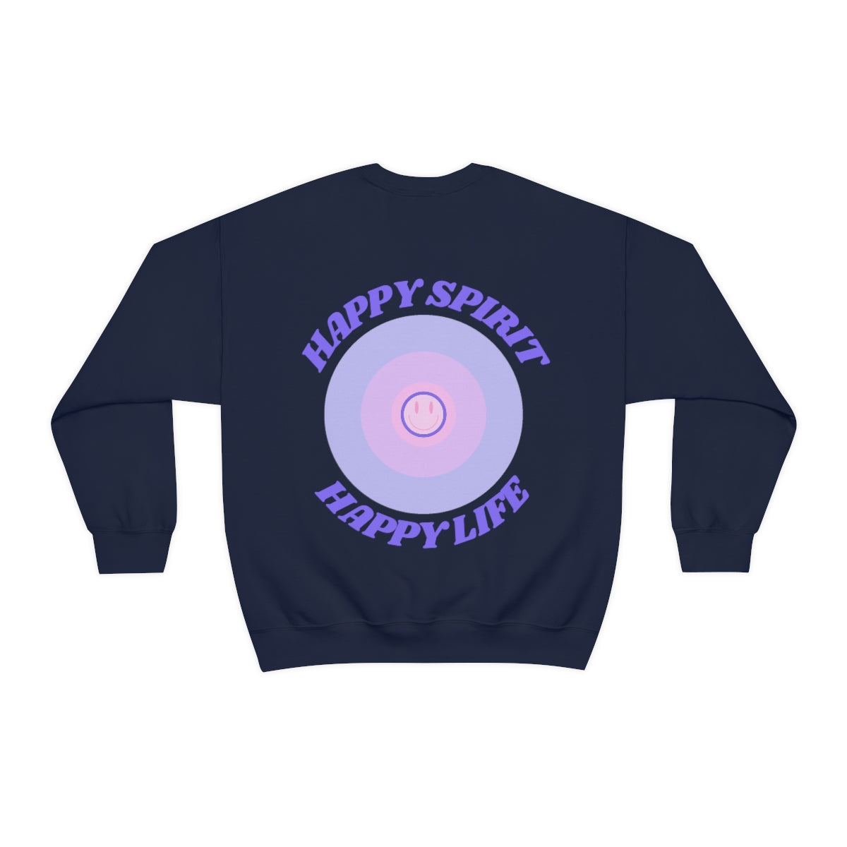 Retro Happy Spirit Happy Life Lavender Lilac Pink Smile Graphic Crewneck, VSCO Girl Sweatshirt, Tumblr Oversized Trendy Back Print Pullover