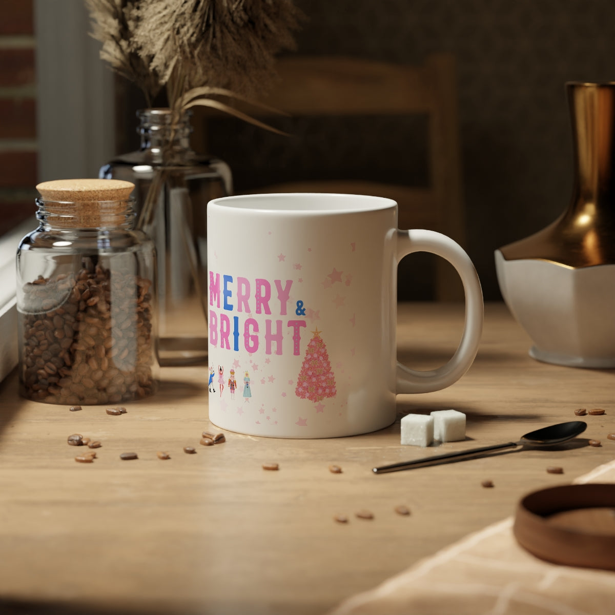 Pink Blue Nutcracker Star Jumbo Mug, Aesthetic Large Mug, Pink Christmas Mug, Trendy Coffee Huge Mug, Pink Holiday Tumblr Mug