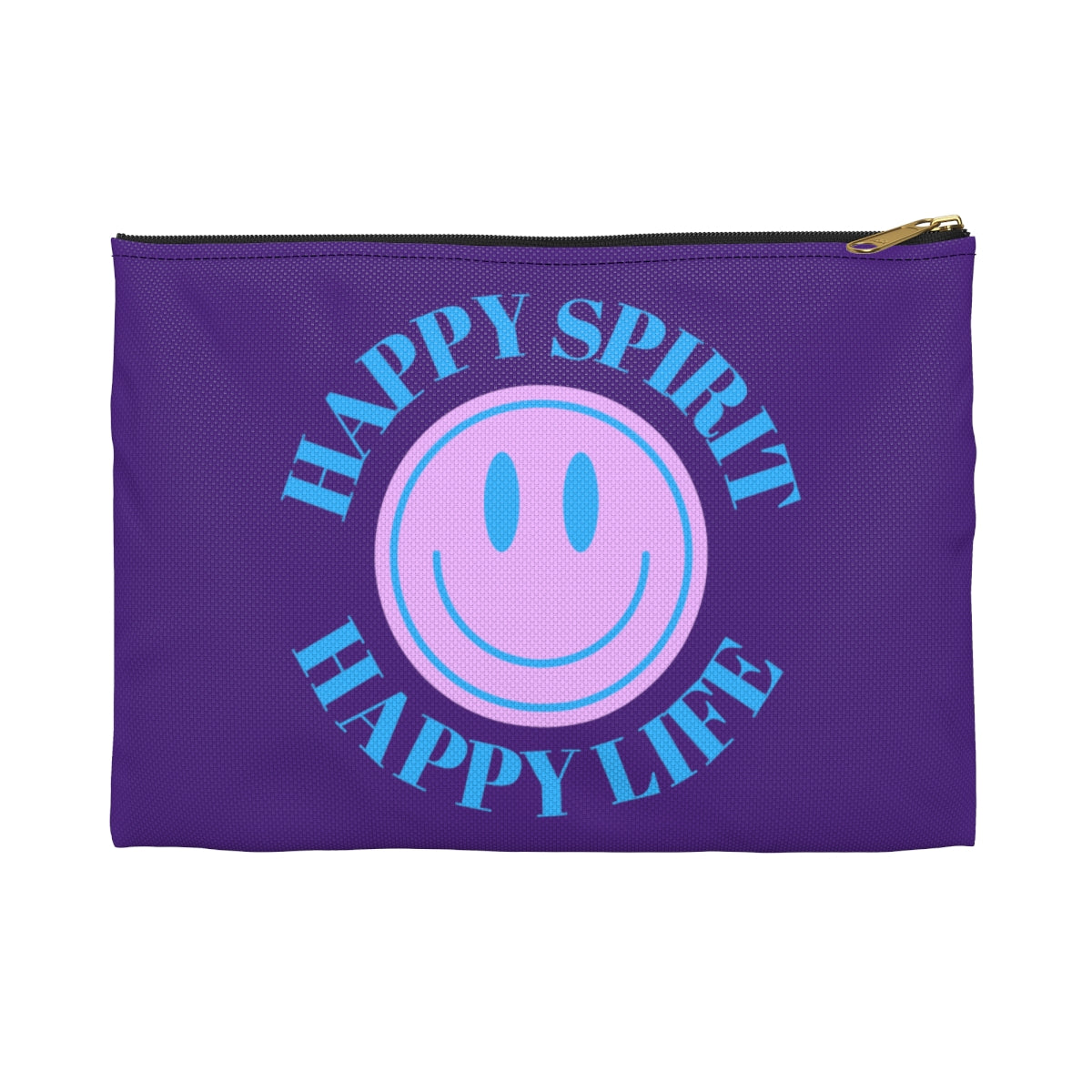 Happy Spirit Happy Life Accessory Pouch, Y2K Pouch, Vsco Girl Make Up Bag, Tumblr Smile Bag, Purple Case, Pencil Case, Travel Case,