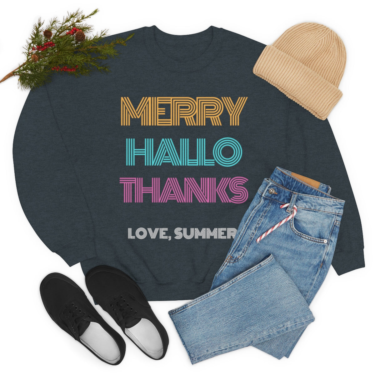 Funny Holiday Sweatshirt, Merry Christmas Halloween, Thanksgiving, Love Summer, Retro Neon Font, Trendy, Vsco Girl, Tumblr Oversized 3 in 1