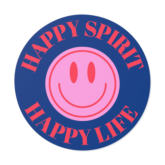 Happy Spirit Happy Life Round Vinyl Stickers, UV Smiley Stickers, Smile Sticker, Tumblr Retro Smile, VSCO Girl, Computer, Skateboard