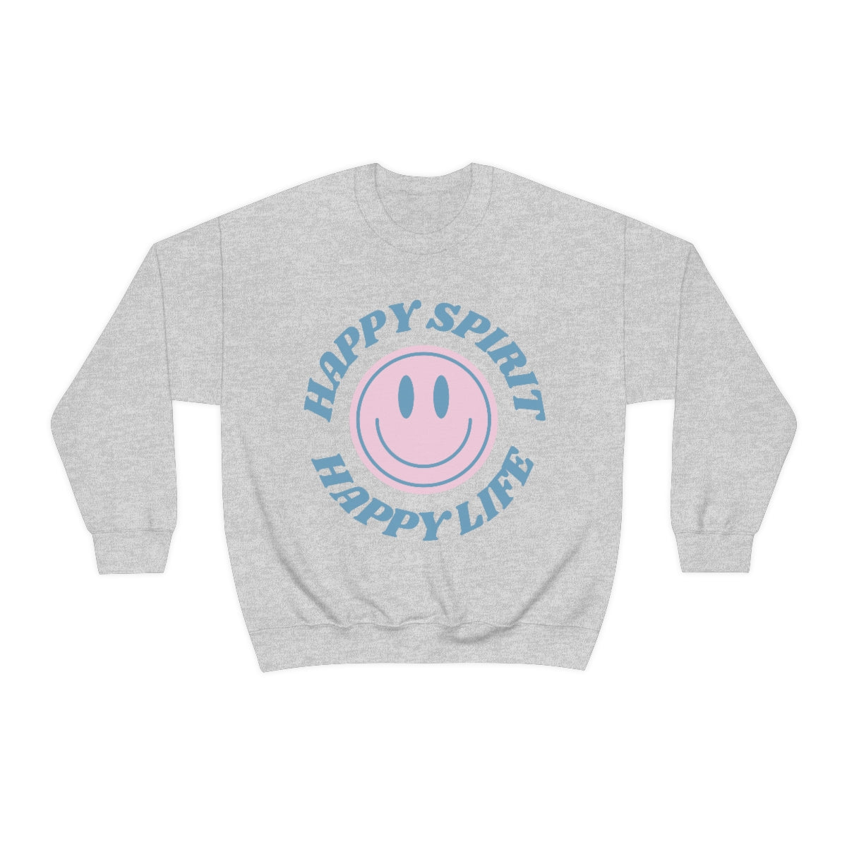 Happy Spirit Happy Life Sweatshirt, VSCO Girl Crewneck, Oversized Retro Font Graphic Tumblr, Front Print Smile Face Trendy Cover Up Top