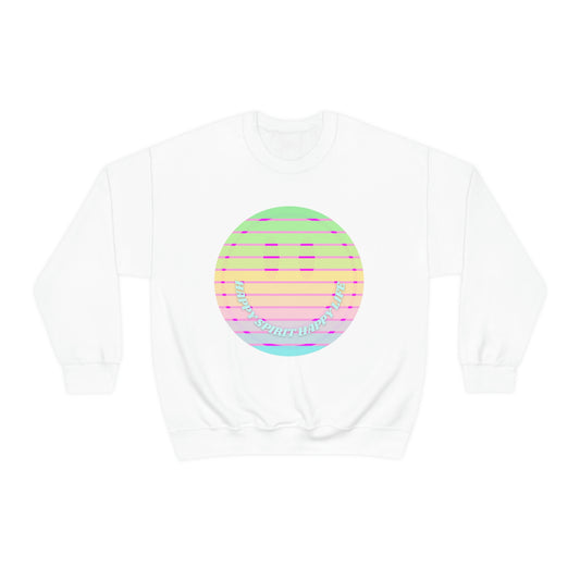 Happy Spirit Happy Life Sweatshirt, VSCO Girl Crewneck, Oversized Retro Font Graphic Tumblr, Front Print Smile Face Trendy Cover Up