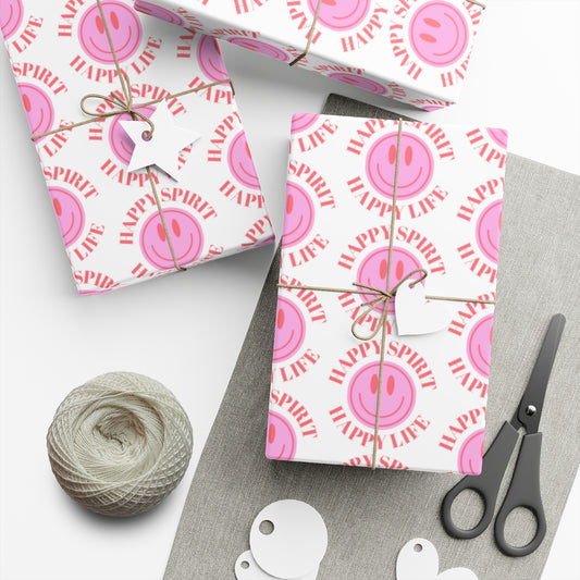 Pink Aesthetic Smile Face Gift Wrap Paper, Pink Smile Wrapping Paper, Pastel Christmas Paper, Pink Holiday Wrapping Paper