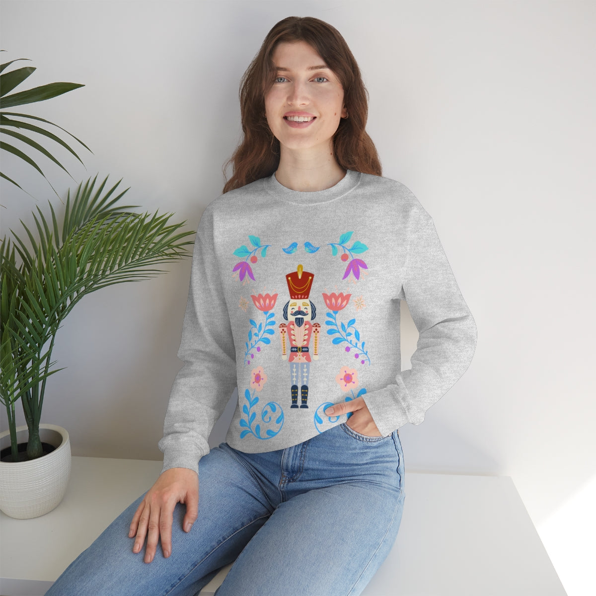 Nutcracker Modern Sweatshirt, Blue Nutcracker Sweatshirt, Trendy Christmas Minimalist  Sweatshirt, Xmas Crewneck Bright Color Crewneck