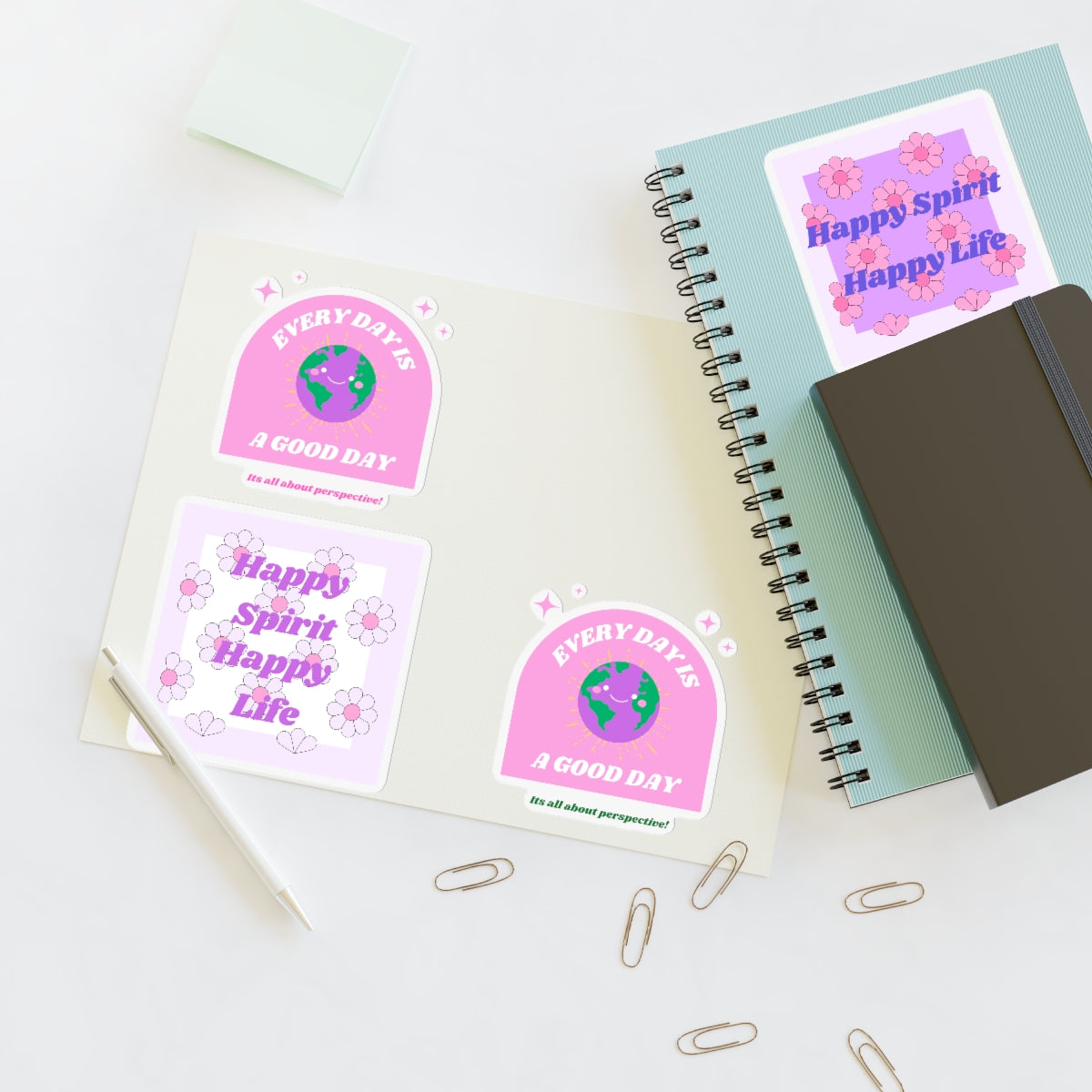 Retro Happy Spirit Happy Life Sticker Sheets, Every Day is a Good Day Stickers Positivity Happy Mind, Tumblr Vinyl Pink Purple Aesthetic