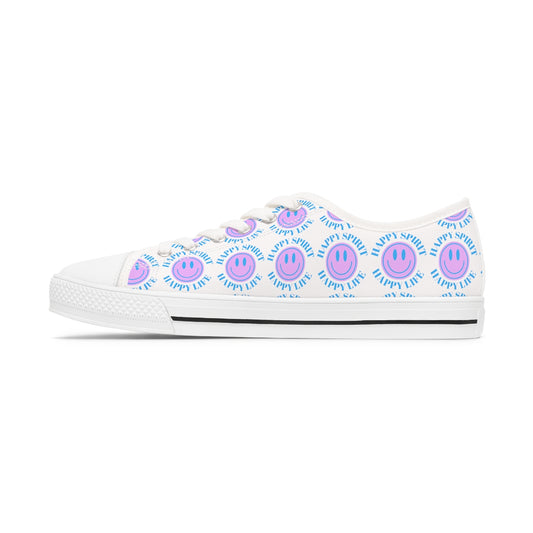 Happy Spirit Happy Life Purple Smile Sneakers, Smile Canvas Low Top Shoes for Women, Vsco Girl Shoes, Tumblr Shoes, Lavender Smile Shoes