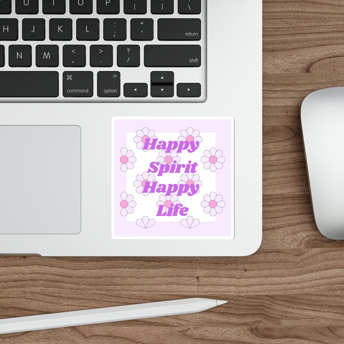 Aesthetic Sticker Happy Spirit Happy Life, Happy Mind Positivity Die-Cut Sticker, Flowered Pink Purple Earth Smile Y2K Graphic