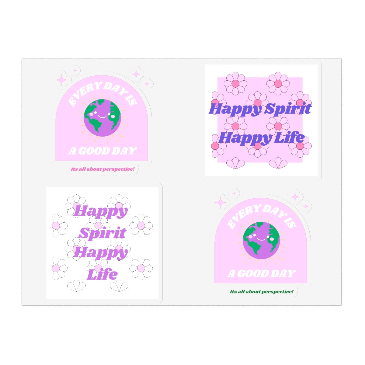 Retro Happy Spirit Happy Life Sticker Sheets, Every Day is a Good Day Stickers Positivity Happy Mind, Tumblr Vinyl Pink Purple Aesthetic