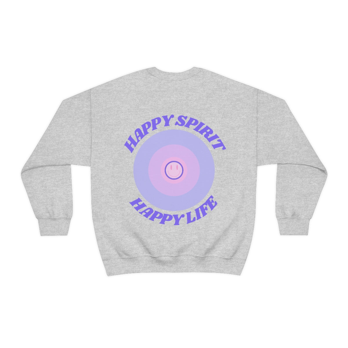 Retro Happy Spirit Happy Life Lavender Lilac Pink Smile Graphic Crewneck, VSCO Girl Sweatshirt, Tumblr Oversized Trendy Back Print Pullover