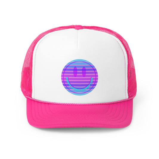 Hat Happy Spirit Happy Life, Aesthetic Sunset Hat, Smile Tumblr Hat, Trendy Trucker Hat, Vsco Girl, Pink Graphic Trucker Hat, Baseball Hat