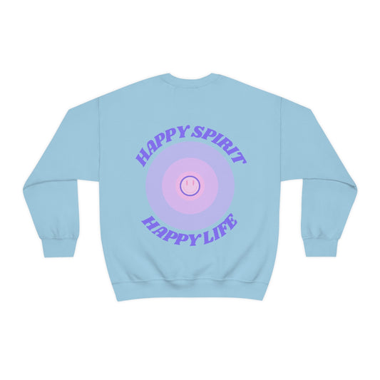 Retro Happy Spirit Happy Life Lavender Lilac Pink Smile Graphic Crewneck, VSCO Girl Sweatshirt, Tumblr Oversized Trendy Back Print Pullover