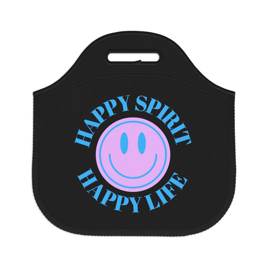 Happy Spirit Happy Life Lunch Bag, White Purple Lavender Happy Mind Neoprene Lunch Bag, Smile Travel Cooler, VSCO Girl, Tumblr Aesthetic