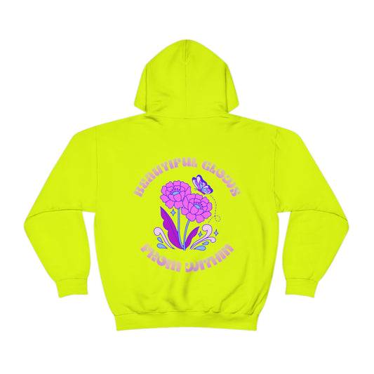 Beautiful Glows from Within Purple Flower Hoodie, Oversized Hoodie, Front Back Print Trendy Sweatshirt, Beach Cover Up, Lake Cover Up