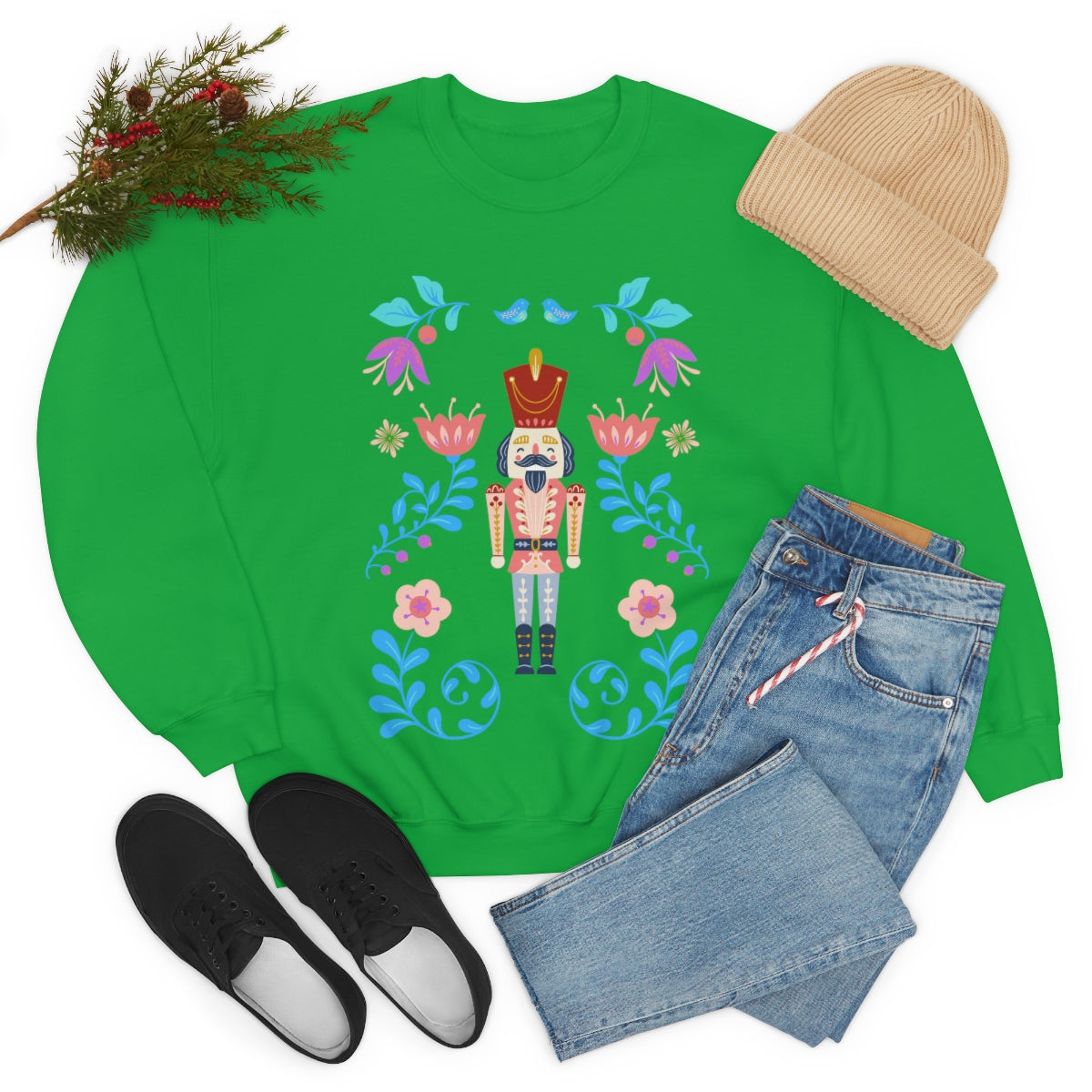 Nutcracker Modern Sweatshirt, Blue Nutcracker Sweatshirt, Trendy Christmas Minimalist  Sweatshirt, Xmas Crewneck Bright Color Crewneck