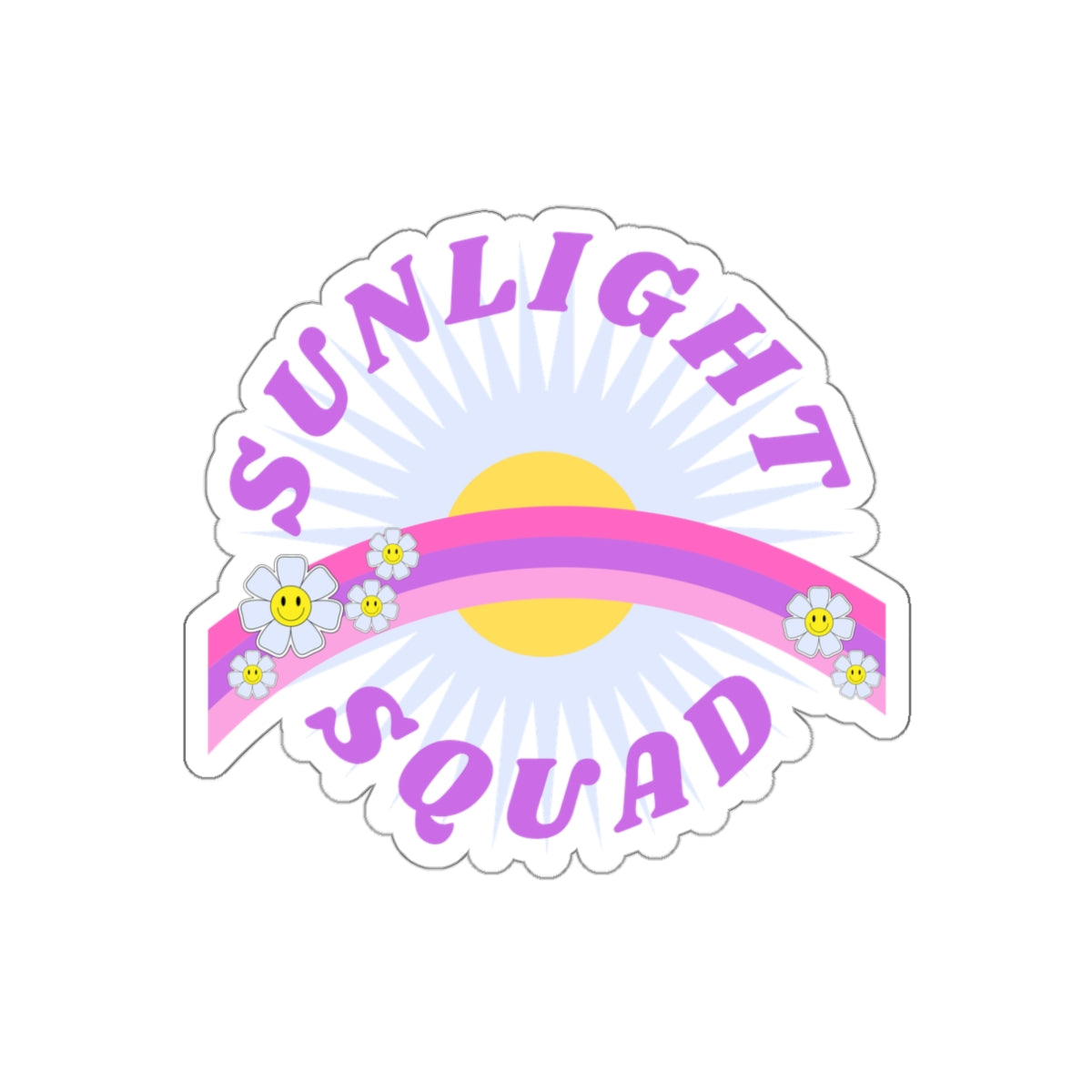 Aesthetic Sticker Sunlight Squad, Smile Flower Happy Mind Die-Cut Sticker, Positivity Pink Purple Earth Smile Y2K Graphic Sticker