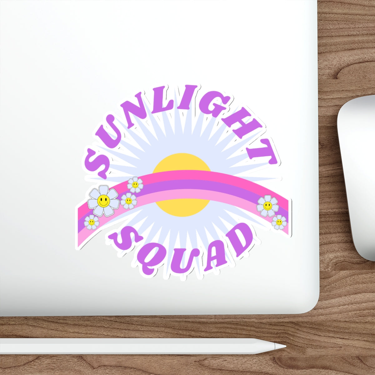 Aesthetic Sticker Sunlight Squad, Smile Flower Happy Mind Die-Cut Sticker, Positivity Pink Purple Earth Smile Y2K Graphic Sticker