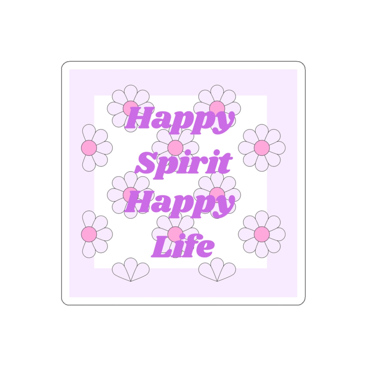 Aesthetic Sticker Happy Spirit Happy Life, Happy Mind Positivity Die-Cut Sticker, Flowered Pink Purple Earth Smile Y2K Graphic