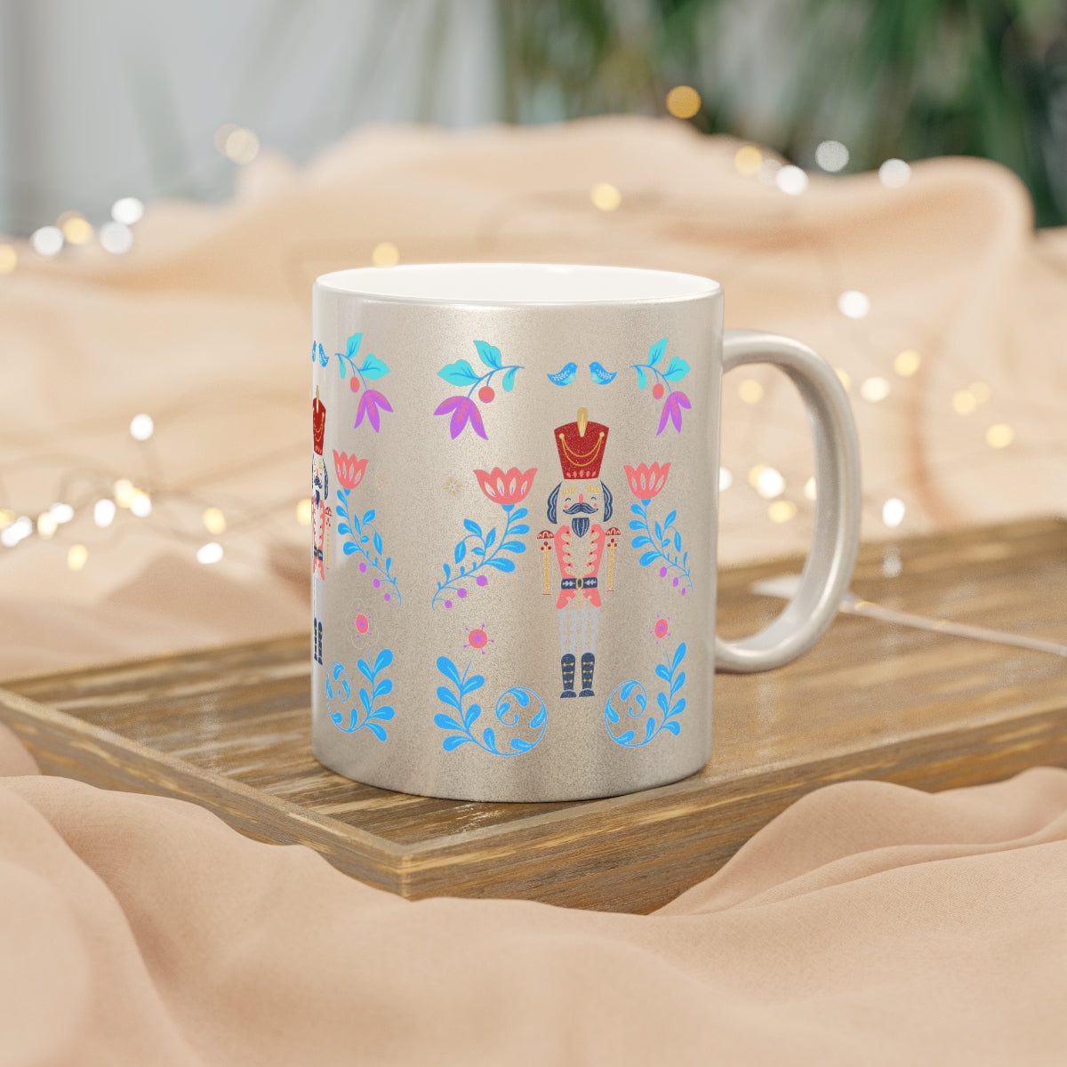 Silver Nutcracker Aesthetic Mug, Purple Flower Christmas Mug, Trendy Coffee Mug, Tumblr Mug, Aesthetic Holiday Gift, Minimalist Nutcracker