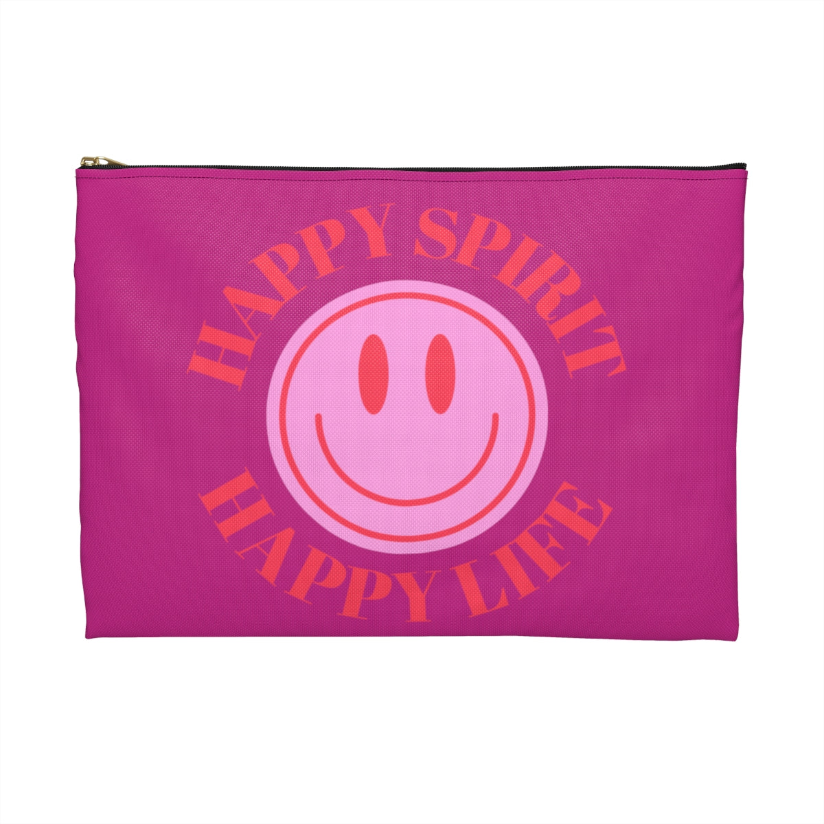 Happy Spirit Happy Life Accessory Pouch, Y2K Pouch, Vsco Girl Make Up Bag, Tumblr Smile Bag, Purple Case, Pencil Case, Travel Case,