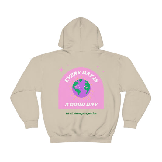 Retro Every Day is a Good Day, Its All About Perspective Earth Pink Purple Back Graphic Hoodie, VSCO Girl Oversized Trendy Tumblr Sweatshirt
