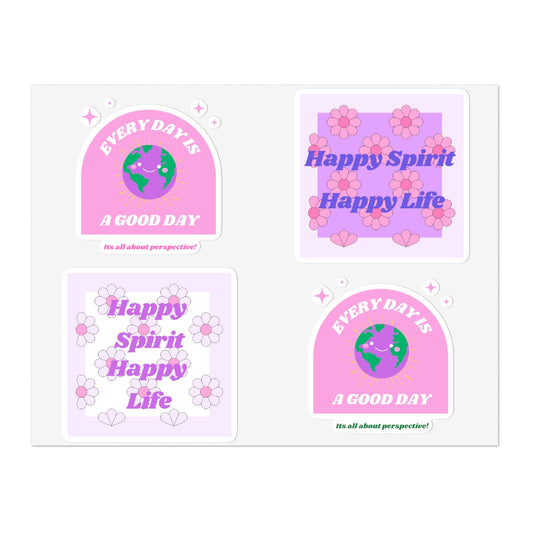 Retro Happy Spirit Happy Life Sticker Sheets, Every Day is a Good Day Stickers Positivity Happy Mind, Tumblr Vinyl Pink Purple Aesthetic