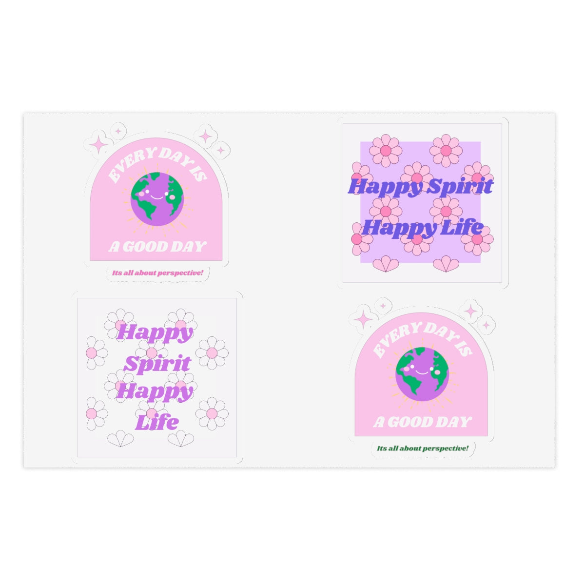 Retro Happy Spirit Happy Life Sticker Sheets, Every Day is a Good Day Stickers Positivity Happy Mind, Tumblr Vinyl Pink Purple Aesthetic