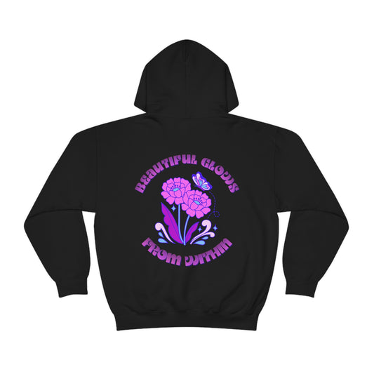 Beautiful Glows from Within Purple Flower Hoodie, Aesthetic Oversized Hoodie, Front Back Print Trendy Sweatshirt, Beach Lake Cover Up