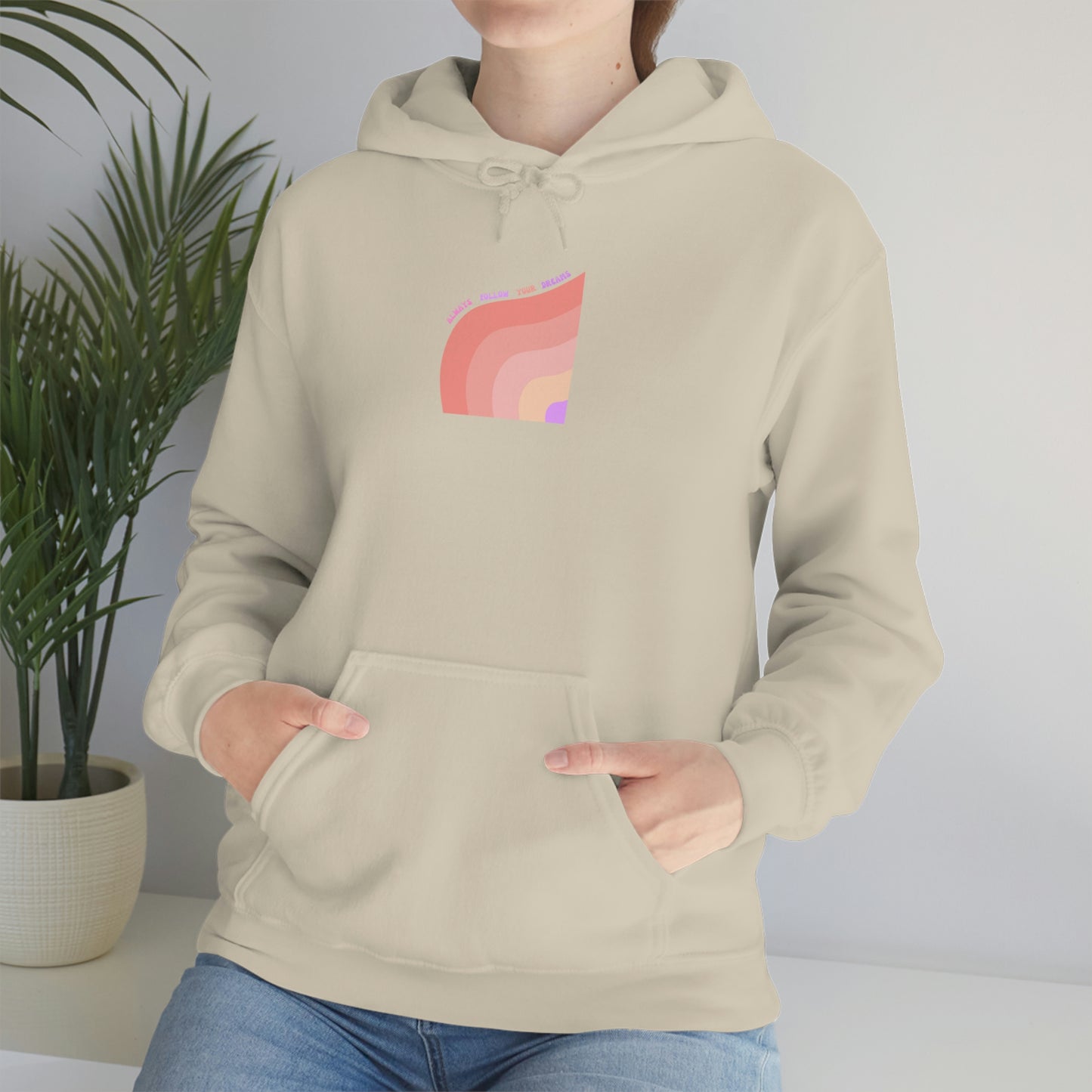 Aesthetic Hoodie, Positivity Hoodie, Always Follow Your Dreams Trendy Vsco Hoodie Graphic Aesthetic Pink Gift, Retro Rainbow Sweatshirt